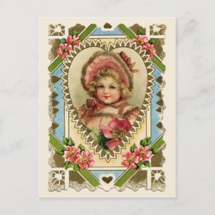 Carte Postale Victorian Girl in Heart Frame Reproduction Vintage