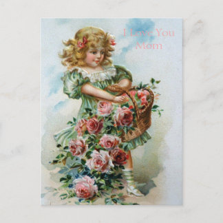 Carte Postale Victorian Girl Rose anglais Love Mom Gardens