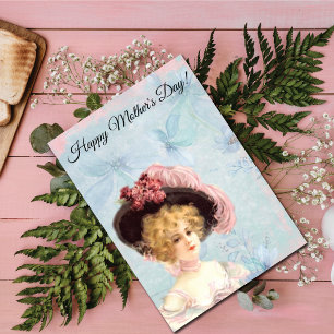 Carte Postale Victorian Lady in Pink Feathered Casquette Mothers