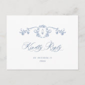 Carte Postale Victorian Ornate Grace Floral Blue Wedding RSVP (Devant)