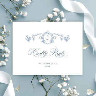 Carte Postale Victorian Ornate Grace Floral Blue Wedding RSVP