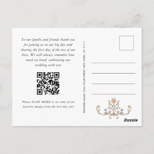 Carte Postale Victorian Ornate Grace QR code Photo Merci (Dos)