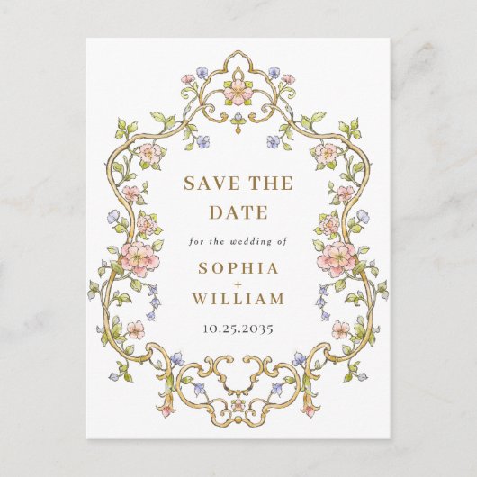 Carte Postale Victorian Ornate Grace Wedding Enregistrer la date (Devant)