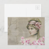 Carte postale Victorian Steampunk Lady Pink Newspa (Devant / Derrière)