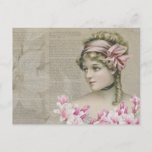 Carte postale Victorian Steampunk Lady Pink Newspa (Devant)