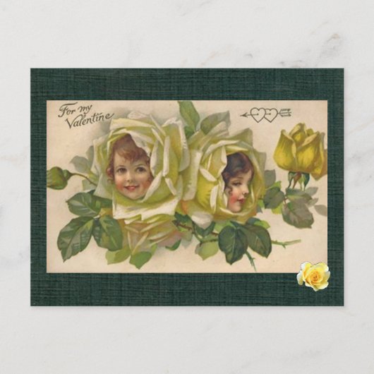 Carte postale Victorian Valentine 2 Girls Yellow R (Devant)