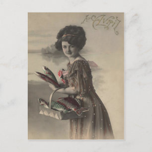 Carte Postale Victorian Woman Fish Poisson d'avril April Fool's
