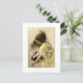 Carte Postale Victorian woman pink roses, romantic (Debout devant)