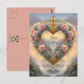 Carte Postale Victorien, cœur doré avec fleurs et dicton (Devant / Derrière)