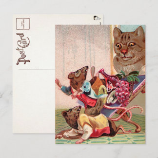 Carte postale victorienne chat et rats effrayants