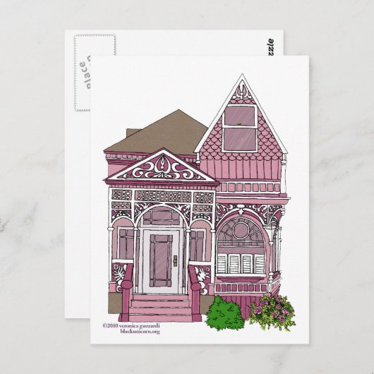 Carte Postale Victorienne "Dame Peinte" - rose (Devant / Derrière)