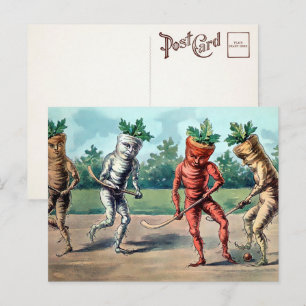 Carte postale victorienne de carottes jouant au ho
