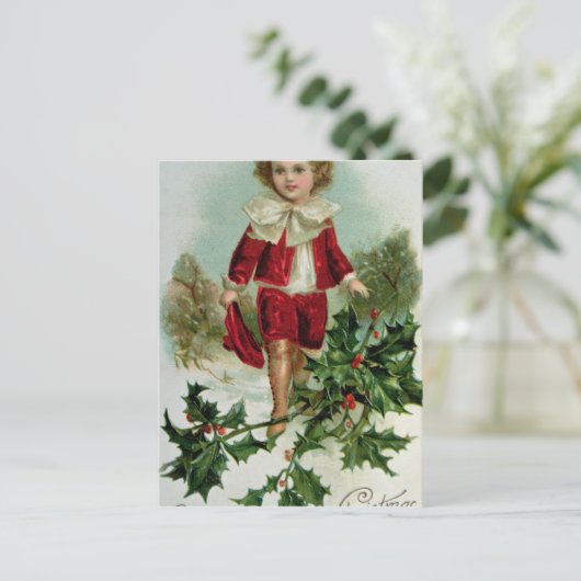 Carte postale victorienne de Noël dépeignant un (Debout devant)