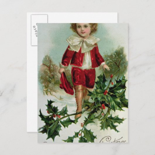 Carte postale victorienne de Noël dépeignant un (Devant / Derrière)