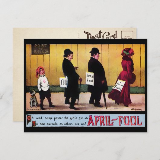 Carte postale victorienne de poisson d'avril (Devant / Derrière)