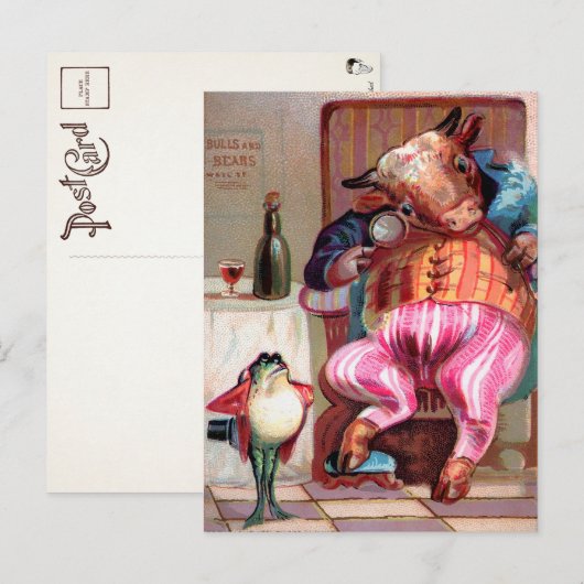 Carte postale victorienne de taureau et de grenoui (Devant / Derrière)
