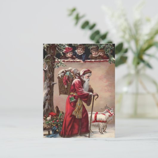 Carte postale victorienne du Père Noël avec chèvre (Debout devant)