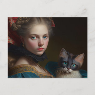 CARTE POSTALE VICTORIENNE FILLE ET CAT