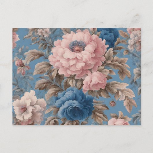 Carte Postale Victorienne Pastel Bleu Et Fleurs Ro (Devant)