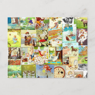 Carte Postale Victorienne Vintage Enfants Nursery Rhymes Montage