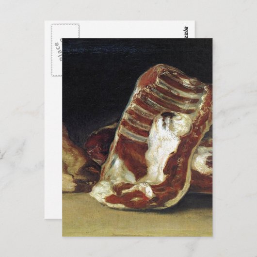 Carte Postale Vie continue avec côtes, steak et la tête d'agneau (Devant / Derrière)