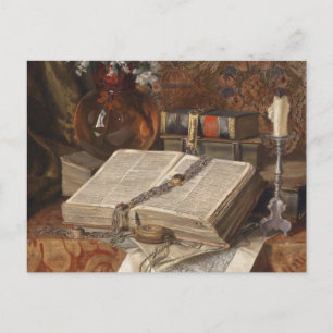 Carte Postale Vie morte avec des folios et des fleurs de cerisie