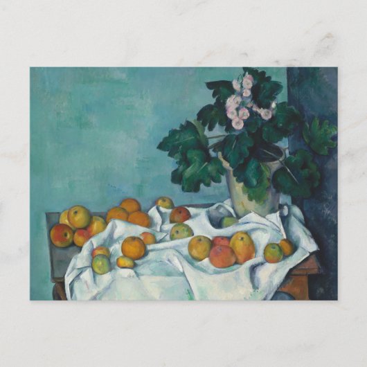 Carte Postale Vie morte avec des pommes et un pot de primeurs : (Devant)