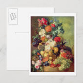 Carte Postale Vie morte avec fleurs et fruits (Devant / Derrière)