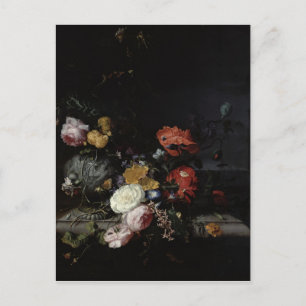 Carte Postale Vie morte avec fleurs et insectes