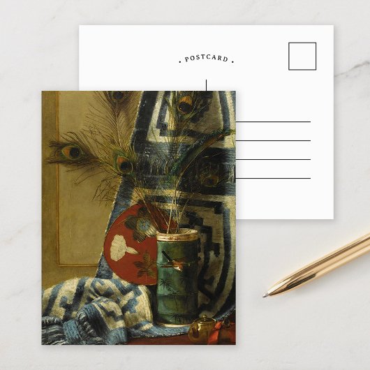 Carte Postale Vie morte avec plumes de paon