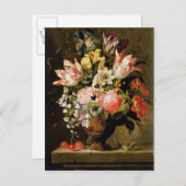 Carte Postale Vie morte des fleurs dans un vase avec un lézard s (Devant / Derrière)