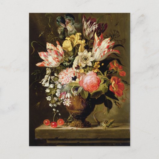 Carte Postale Vie morte des fleurs dans un vase avec un lézard s (Devant)