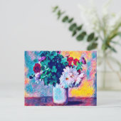 Carte Postale Vie morte florale, chrysanthèmes automne en blanc (Debout devant)