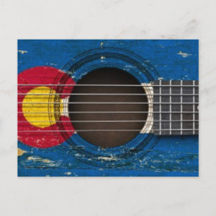 Carte Postale Vieille guitare acoustique avec drapeau du Colorad