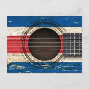 Carte Postale Vieille guitare acoustique avec drapeau du Costa R