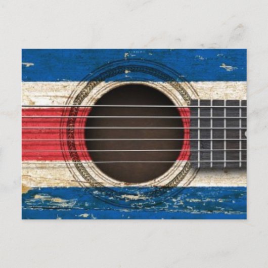 Carte Postale Vieille guitare acoustique avec drapeau du Costa R (Devant)