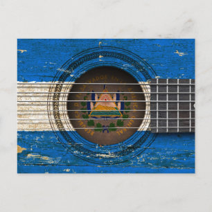 Carte Postale Vieille guitare acoustique avec drapeau du Salvado