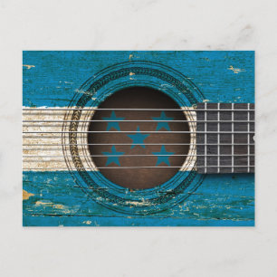 Carte Postale Vieille guitare acoustique avec drapeau hondurien