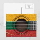 Carte Postale Vieille guitare acoustique avec drapeau lituanien (Devant / Derrière)