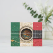 Carte Postale Vieille guitare acoustique avec drapeau mexicain (Debout devant)
