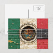 Carte Postale Vieille guitare acoustique avec drapeau mexicain (Devant / Derrière)