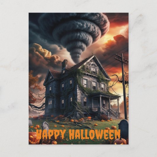 Carte Postale vieille maison à tornado halloween thème (Devant)