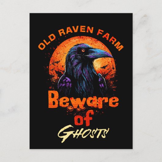 Carte Postale Vieille Raven Halloween effrayant (Devant)