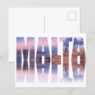 Carte Postale Vieille ville et port de La Valette, Malte, texte 