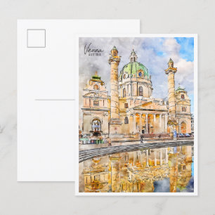 Carte Postale Vienne Autriche vintage voyage aquarelle