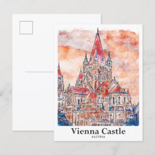 Carte Postale Vienne Château Autriche Voyage Aquarelle Main tiré