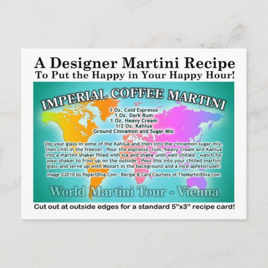 Carte Postale Vienne, Imperial Coffee World Tour Martini Recette (Devant)
