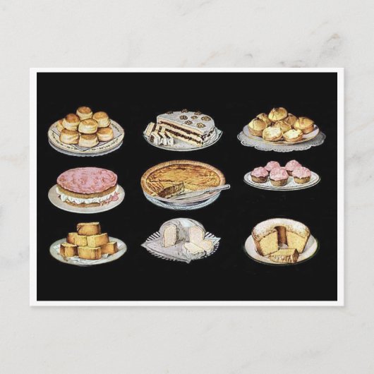 Carte Postale Viennoiseries vintages gâteaux tartes biscuits (Devant)