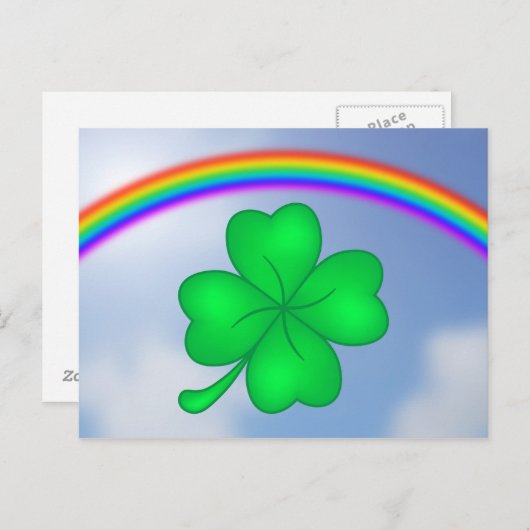 Carte Postale Vierblättriges Kleeblatt mit Regenbogen (Devant / Derrière)