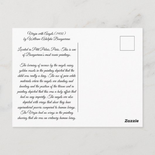 Carte Postale Vierge avec Angels Bouguereau (Dos)